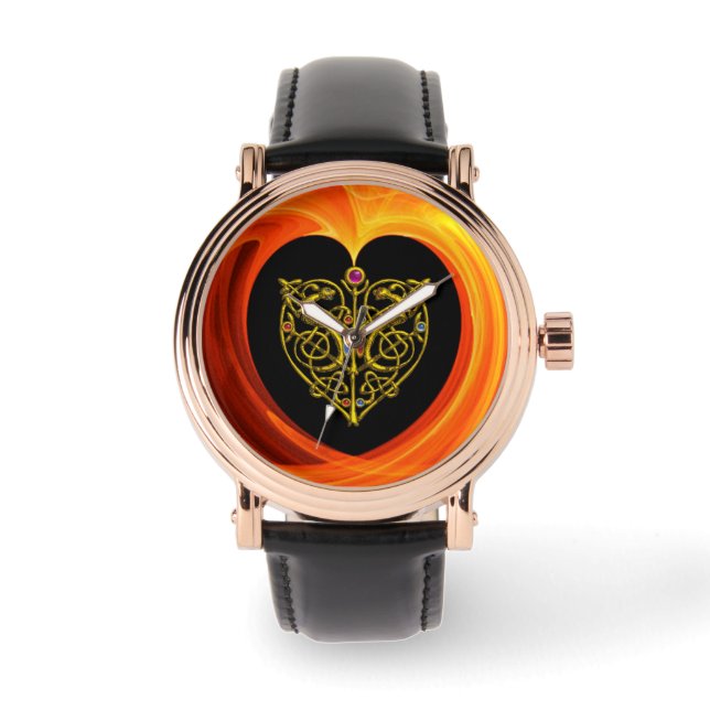 GOLDEN LÖV I ORANGE FRACTAL SWIRL ARMBANDSUR (Framsida)