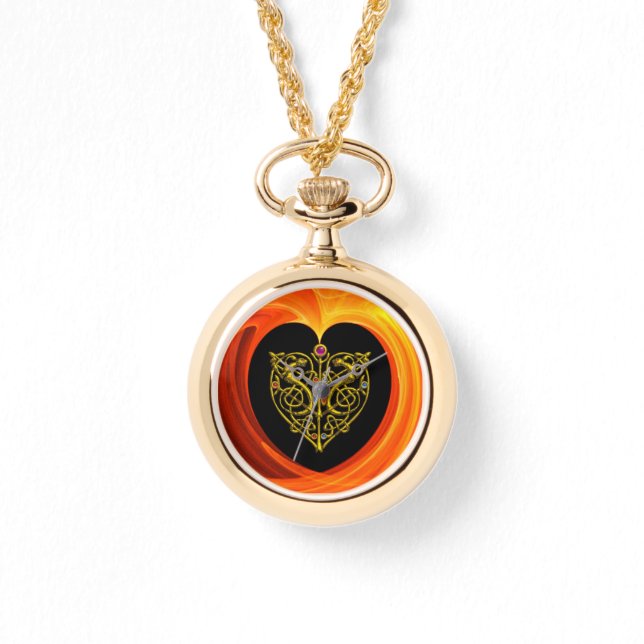 GOLDEN LÖV I ORANGE FRACTAL SWIRL ARMBANDSUR (Framsida)