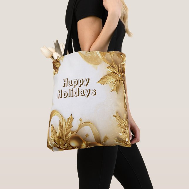Golden Löv jul Helgdag Tote Bag Tygkasse (Närbild)