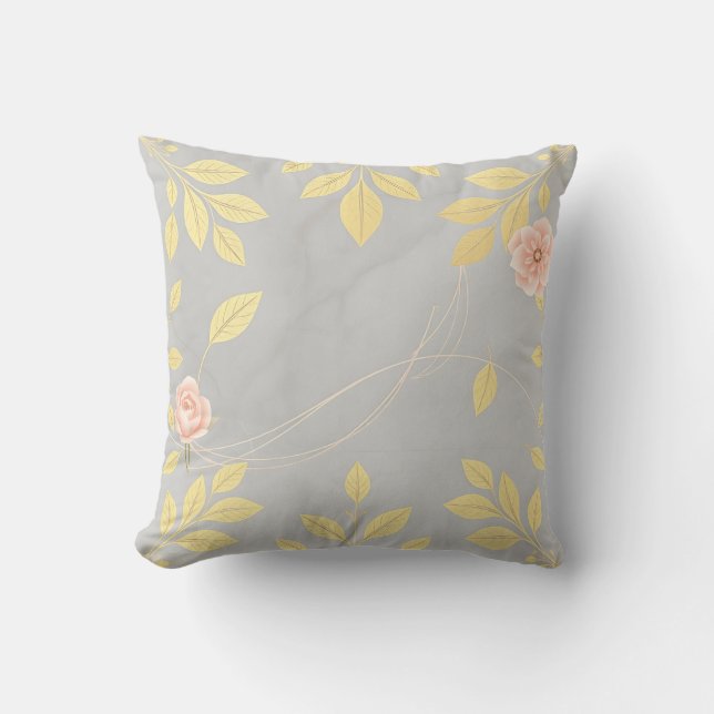 Golden Löv med  Blommigt Art Deco Kudde (Framsida)