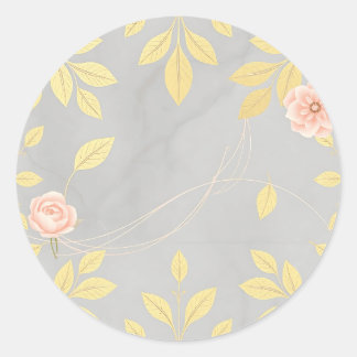 Golden Löv med  Blommigt Art Deco Runt Klistermärke