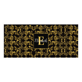 Golden löv och svart lyx | Monogramanpassningsbar Reklamkort