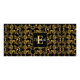 Golden löv och svart lyx Monogramanpassningsbar Reklamkort