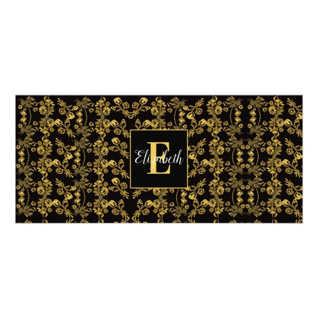 Golden löv och svart lyx | Monogramanpassningsbar Reklamkort (Framsidan)