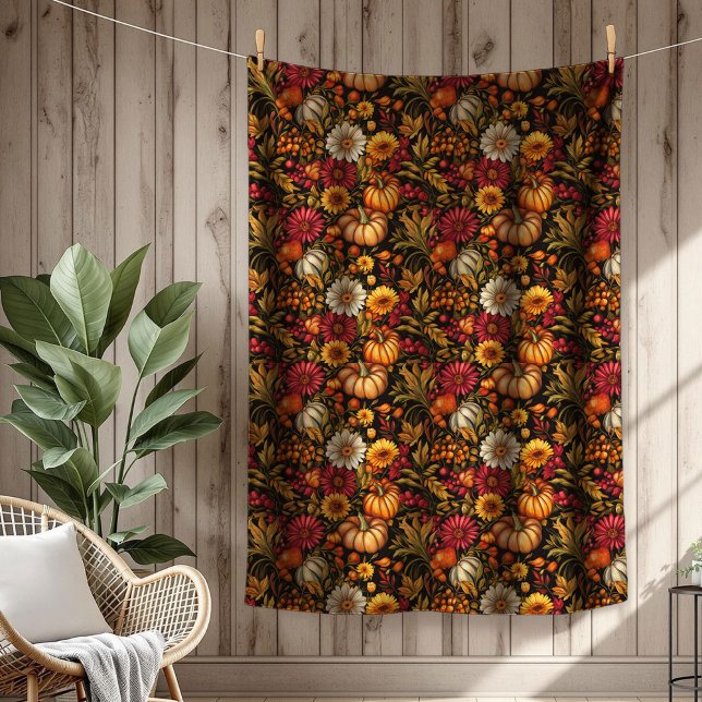 Golden Löv & Pumpkin-Print Festive Touch Fleecefilt (Golden Leaves & Pumpkin-Print Festive Touch Fleece Blanket)