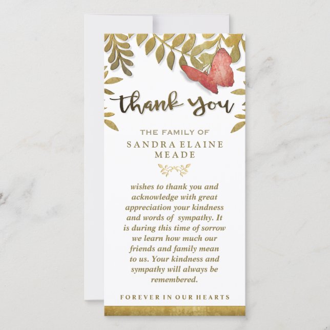 Golden Lövs Blommigt Butterfly Tack Sympathy (Framsida)