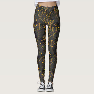 Golden lövs mönster-balkar leggings
