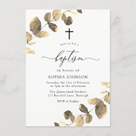Golden Lövs White Simple Kor Baptism Inbjudningar
