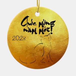 Golden Lunar Vietnamese Cat Year 2023 CO Julgransprydnad Keramik
