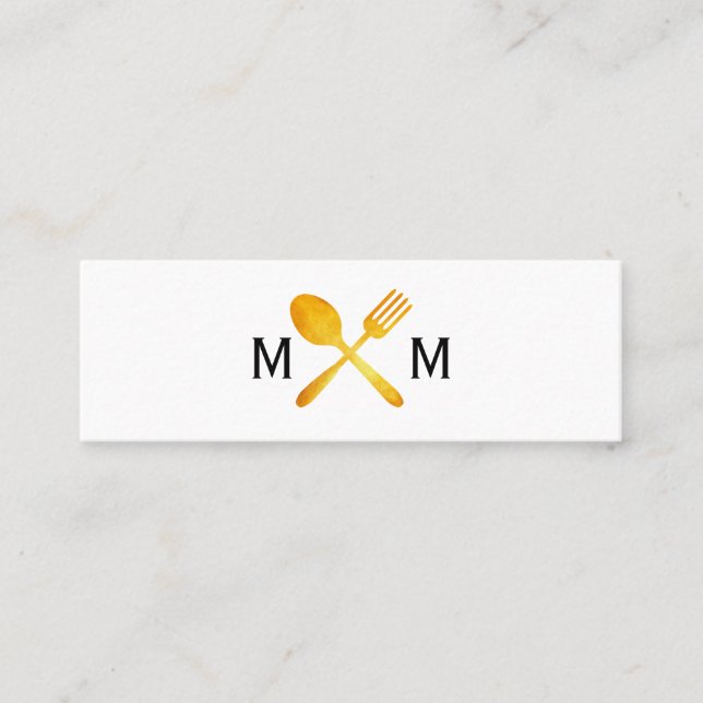 Golden Luxe Food Utensils Monogram Mini Visitkort (Framsida)