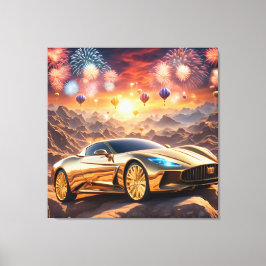 golden luxury car in a desert landscape canvastryck