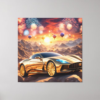 golden luxury car in a desert landscape canvastryck