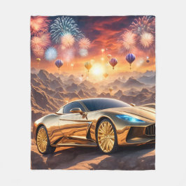 golden luxury car in a desert landscape fleecefilt