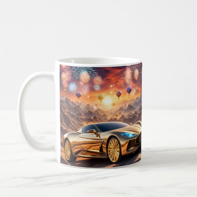 golden luxury car in a desert landscape kaffemugg (Vänster)