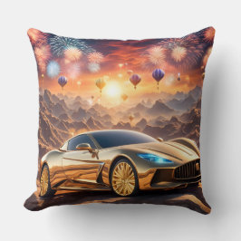 golden luxury car in a desert landscape kudde