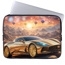golden luxury car in a desert landscape laptop fodral