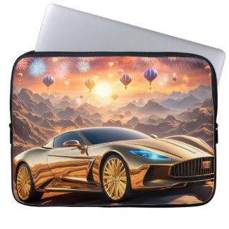 golden luxury car in a desert landscape laptop fodral