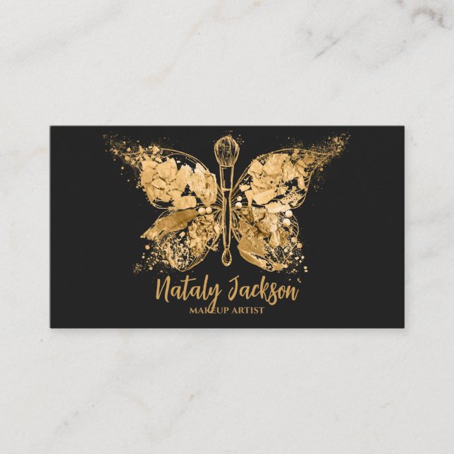 Golden Luxury Makeup Butterfly Visitkort (Framsida)