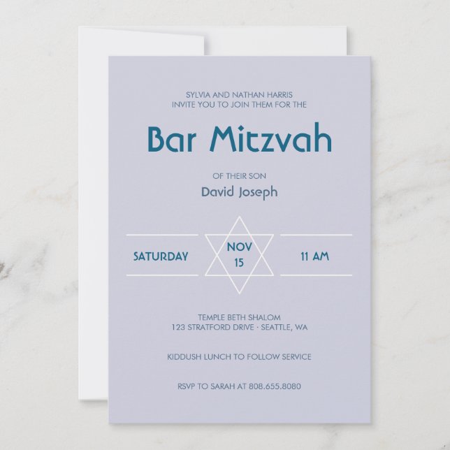 Golden Magen light blue David Pub Mitzvah Inbjudningar (Framsida)
