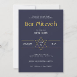 Golden Magen navy blue David Pub Mitzvah Inbjudningar