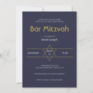 Golden Magen navy blue David Pub Mitzvah Inbjudningar