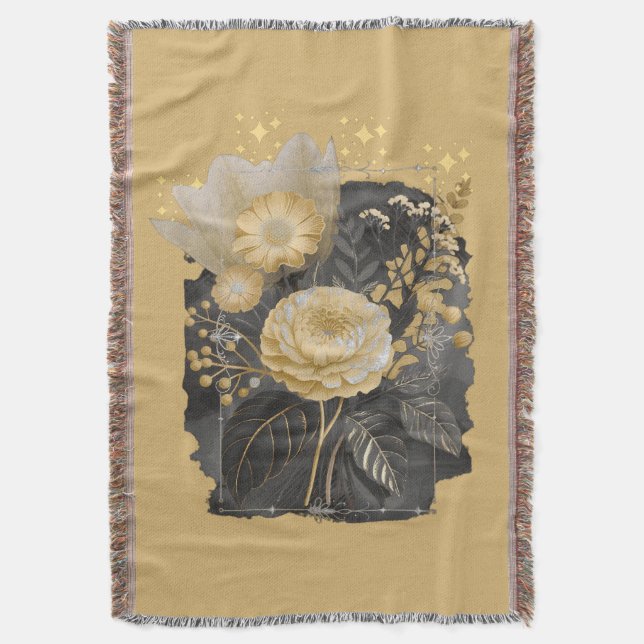 Golden Magical Floral Bouquet in Silver Frame Filt (Framsidan Vertikal)