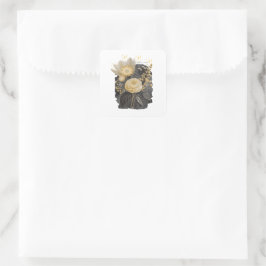 Golden Magical Floral Bouquet in Silver Frame Fyrkantigt Klistermärke