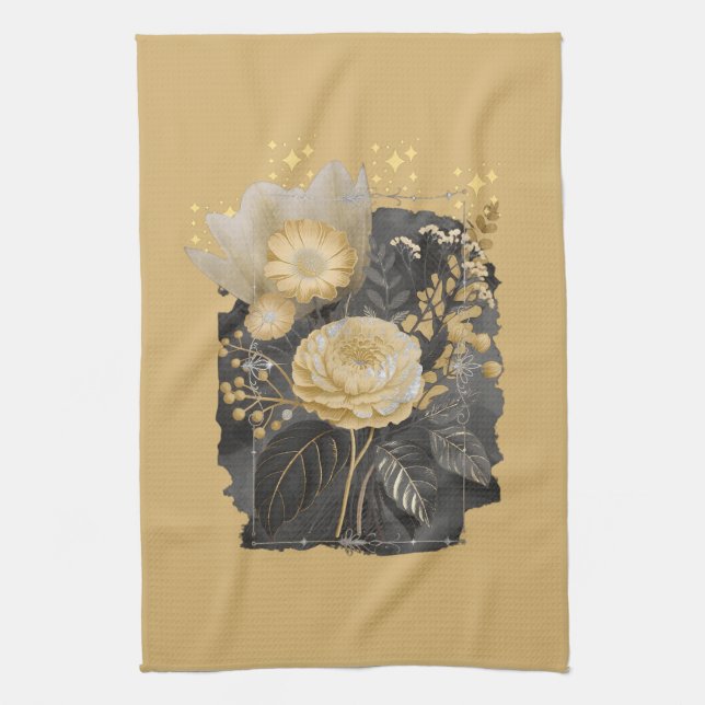 Golden Magical Floral Bouquet in Silver Frame Kökshandduk (Vertikal)