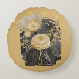 Golden Magical Floral Bouquet in Silver Frame Rund Kudde