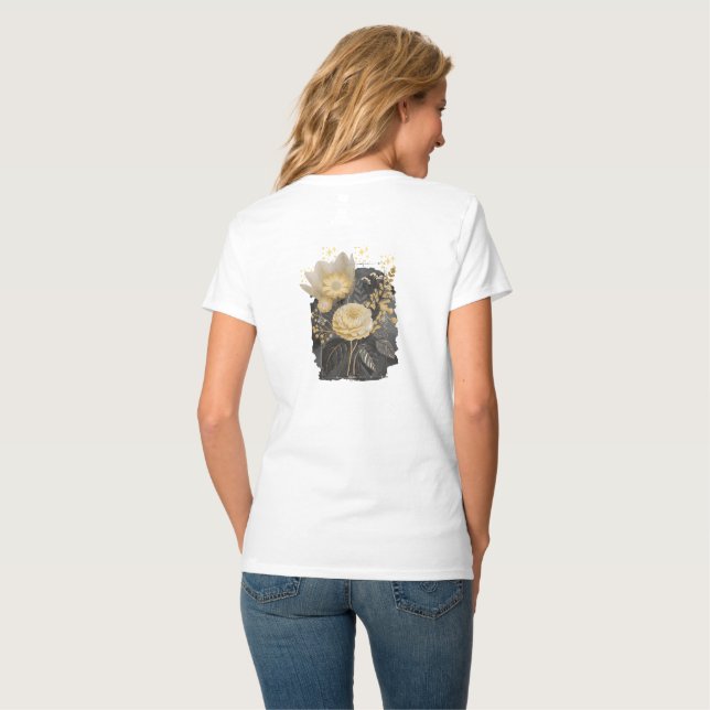 Golden Magical Floral Bouquet in Silver Frame T Shirt (Hel baksida)