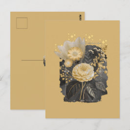 Golden Magical Floral Bouquet in Silver Frame Vykort