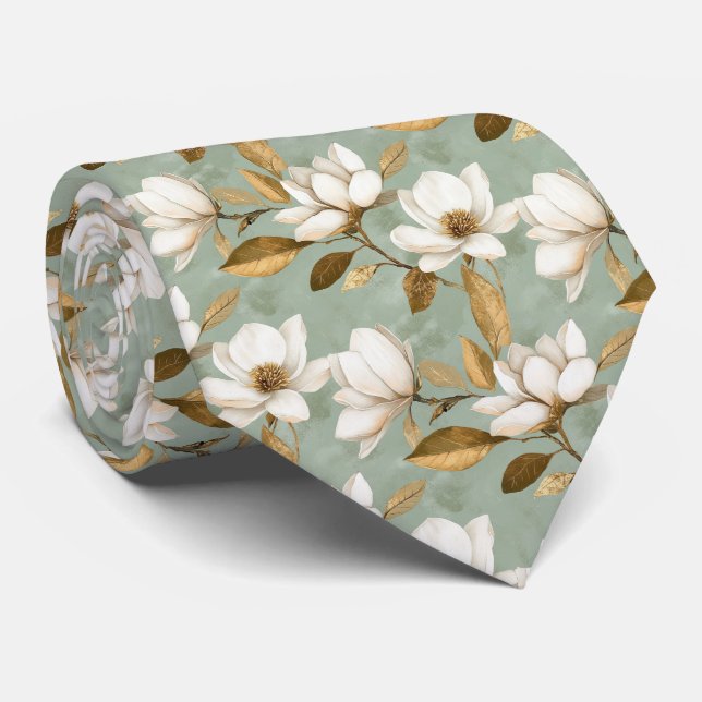 Golden Magnolia Blommigt Neck Tie Slips (Rullad)