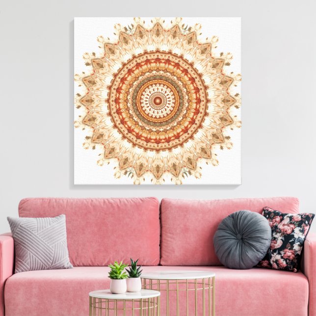 Golden Mandala – Boho Spiritual Geometry Wall Art Canvastryck (Insitu (Vardagsrum))