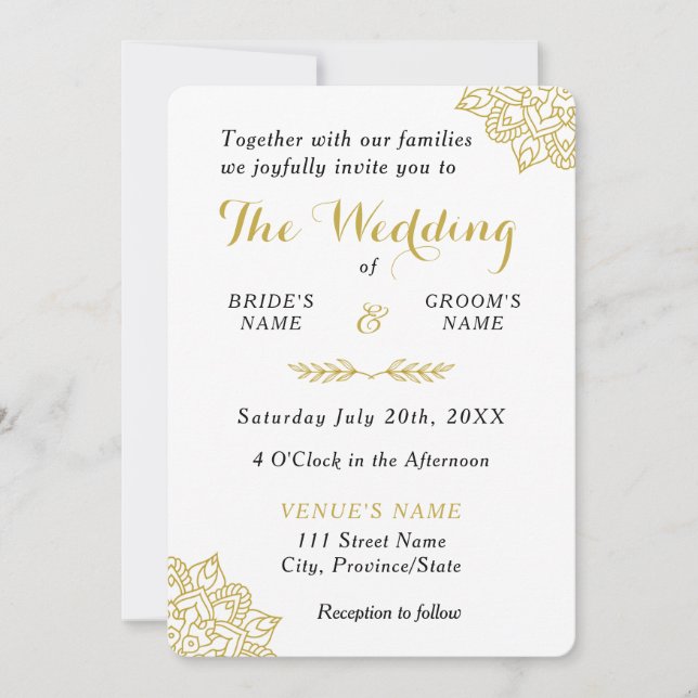 Golden Mandala bröllopsinbjudan Inbjudningar (Framsida)