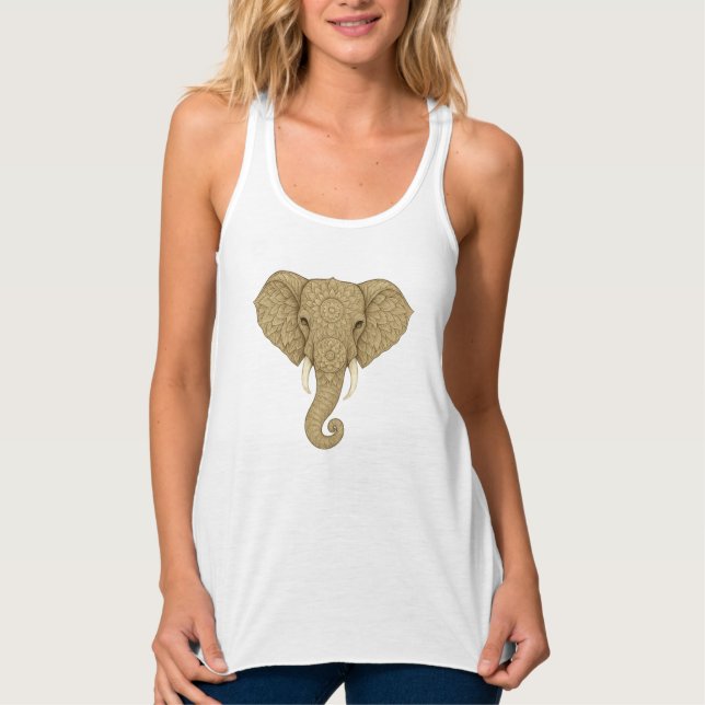 Golden Mandala Elephant - Boho Graphic Art Print Linne Med Racerback (Framsida)