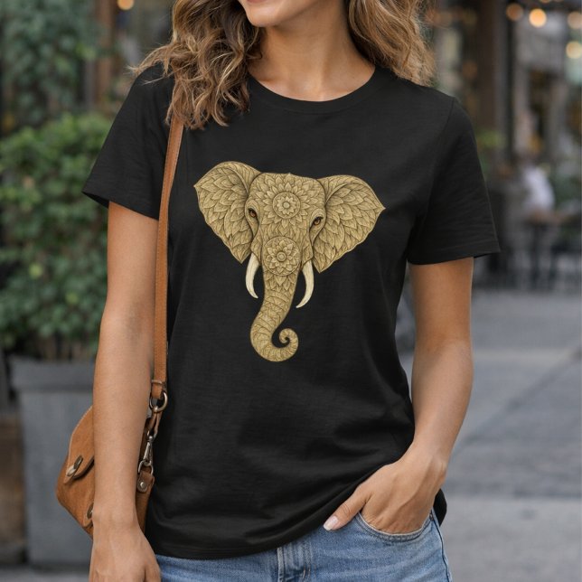 Golden Mandala Elephant - Boho Graphic Art Print T Shirt (Skapare uppladdad)