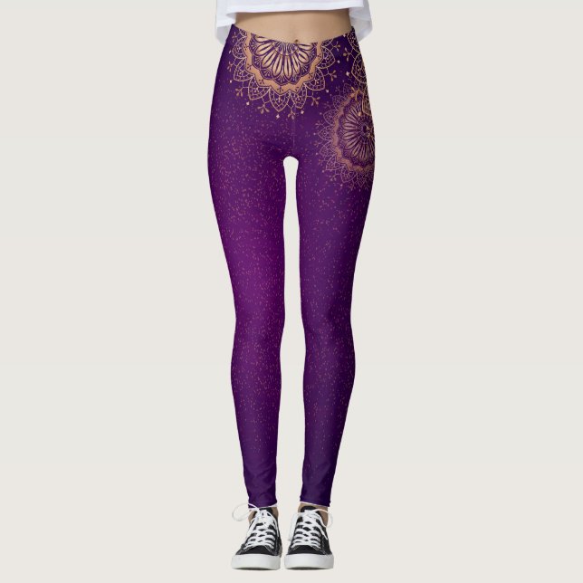 Golden mandala lila Leggings (Framsida)