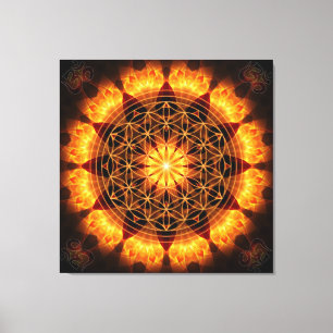 Golden Mandala med OM-symbol och livsblomma Canvastryck