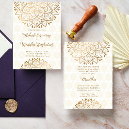 Golden mandala Mehndi Indian Bröllop Inbjudningar