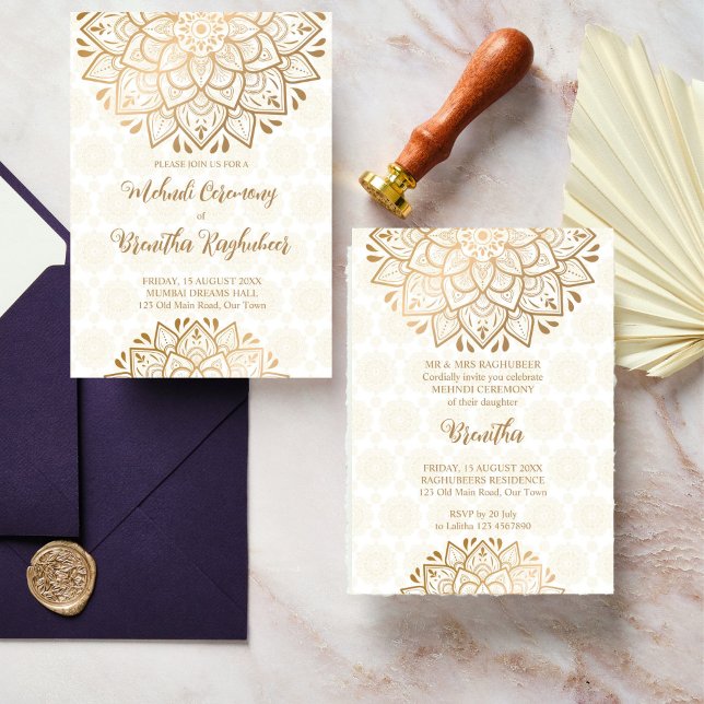 Golden mandala Mehndi Indian Bröllop Inbjudningar (Golden mandala Mehndi Indian Wedding Invitation editable template instant digital download)