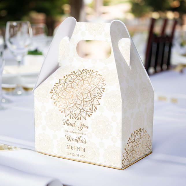 Golden mandala Mehndi personlig namn Presentaskar (Golden mandala Mehndi favors personalized name Favor Boxes)