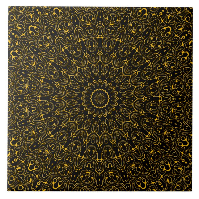 Golden Mandala Mönster med Radiant Symmetry Kakelplatta (Framsidan)