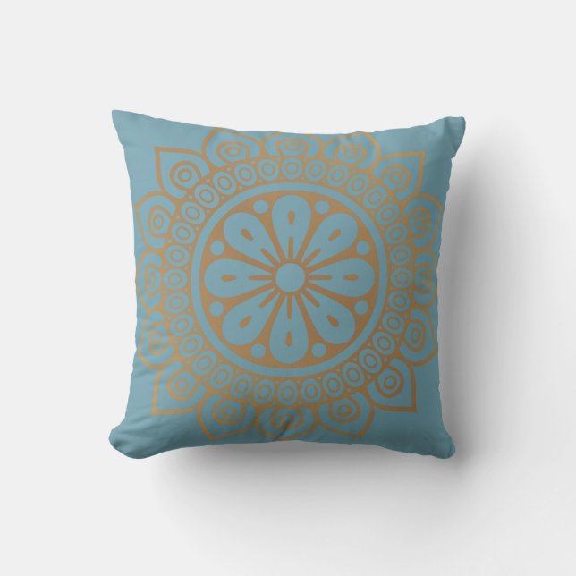 "Golden Mandala on Luft Force Blue" Kudde (Framsida)
