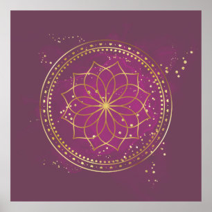 Golden Mandala on Plum Elegant Helig Geometri A Poster