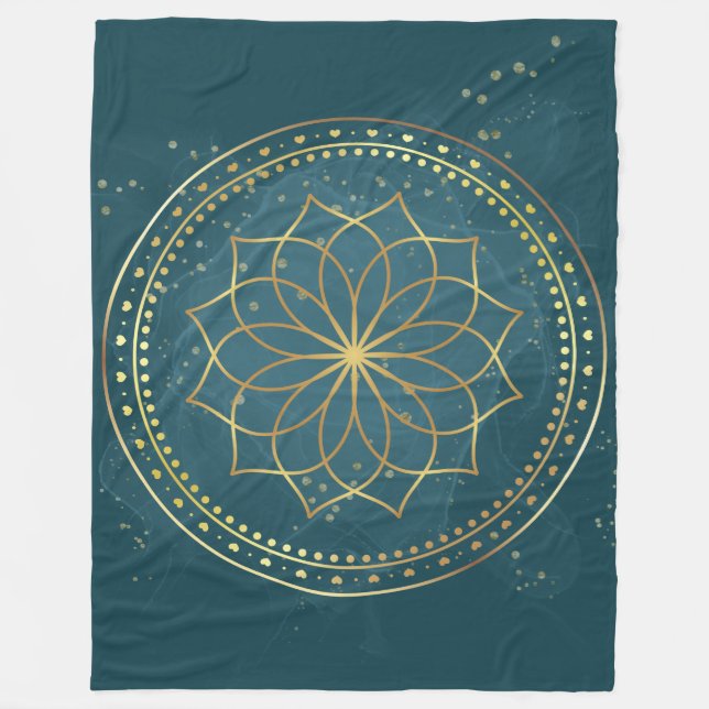 Golden Mandala på Teal Fleecefilt (Framsidan)