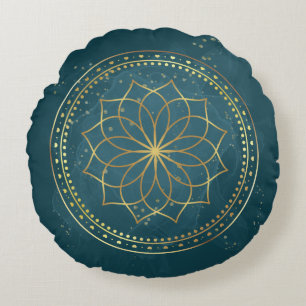 Golden Mandala på Teal Rund Kudde