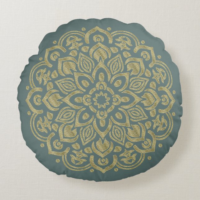 Golden Mandala - Pillow Rund Kudde (Framsidan)