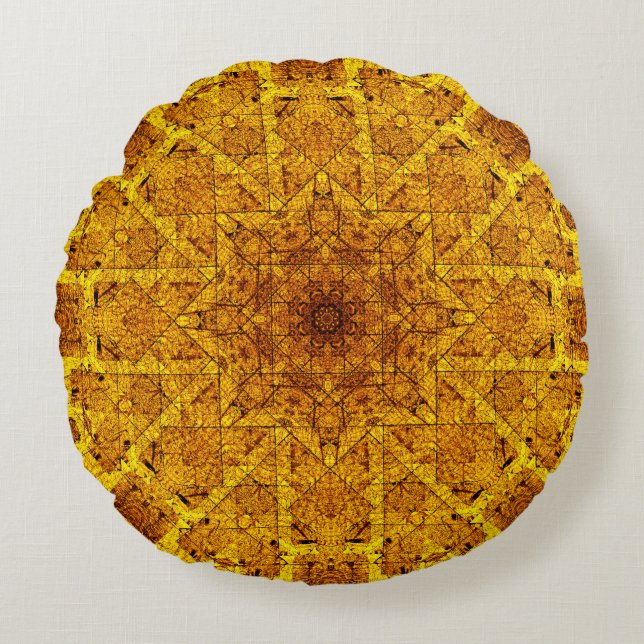 Golden Mandala Rund Kudde (Framsidan)