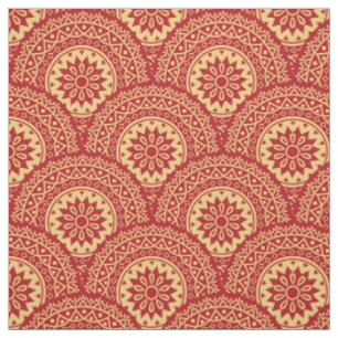 Golden mandala vågar på röd bakgrund tyg