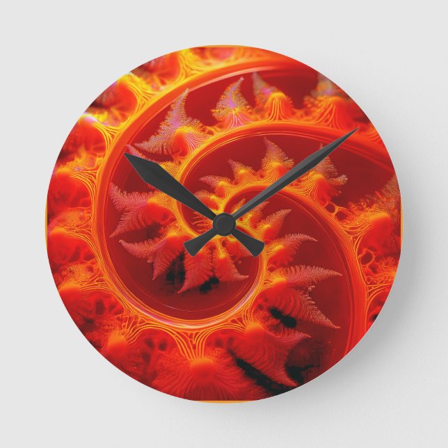 Golden Mandelbrot Set With Fern Accents Rund Klocka (Framsida)